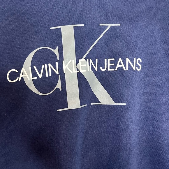 Calvin Klein Men's Mono Logo Crew Neck Sweatshirt - Navy Blue - Size Large - Picture 2 of 6